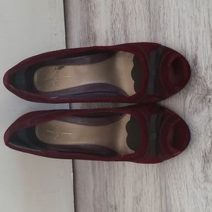 Paolo Burgundy Velvet Peep Toe Pumps Size 10